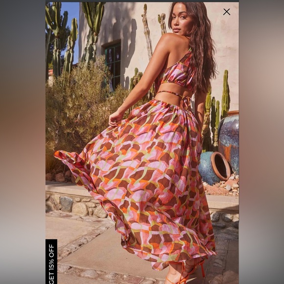 Brand New ASTR The Label Sivana Halter Maxi Dress in Red Brown Multi Size Large - Picture 6 of 14